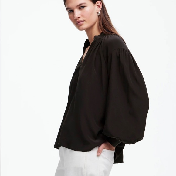 Madewell Shirred Long-Sleeve Top in Silk black - Picture 3 of 5